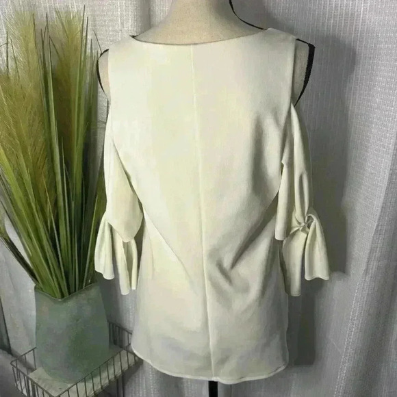 Boston Proper Women’s M Heavy Ivory Cold Shoulder V Neck Dressy Lined Tunic Top - Picture 5 of 10